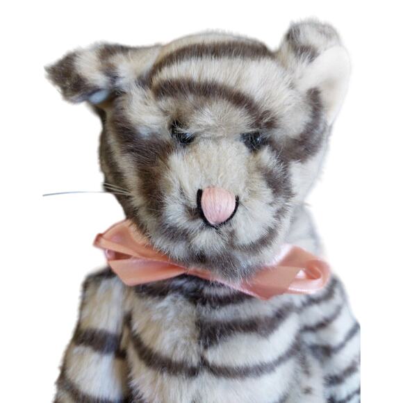 T.C. Dawson Brown Striped Cat Plush Stuffed Animal Toy with Bow 12" Cute Gift - Picture 3 of 11